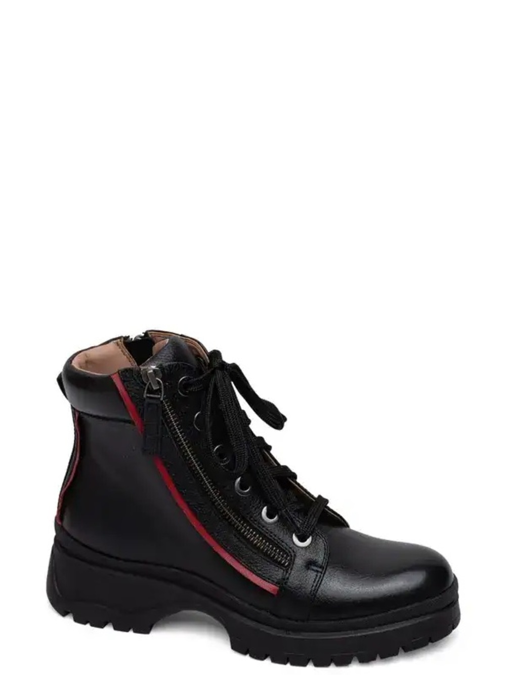 Paolo Black Leather Lace-Up Ankle Boot with Red Accent